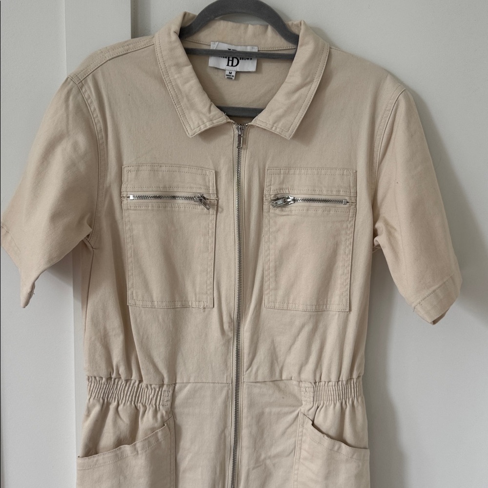 Hunter & Brown Effortless Beige Boilersuit Jumpsuit Size M - Picture 2 of 9